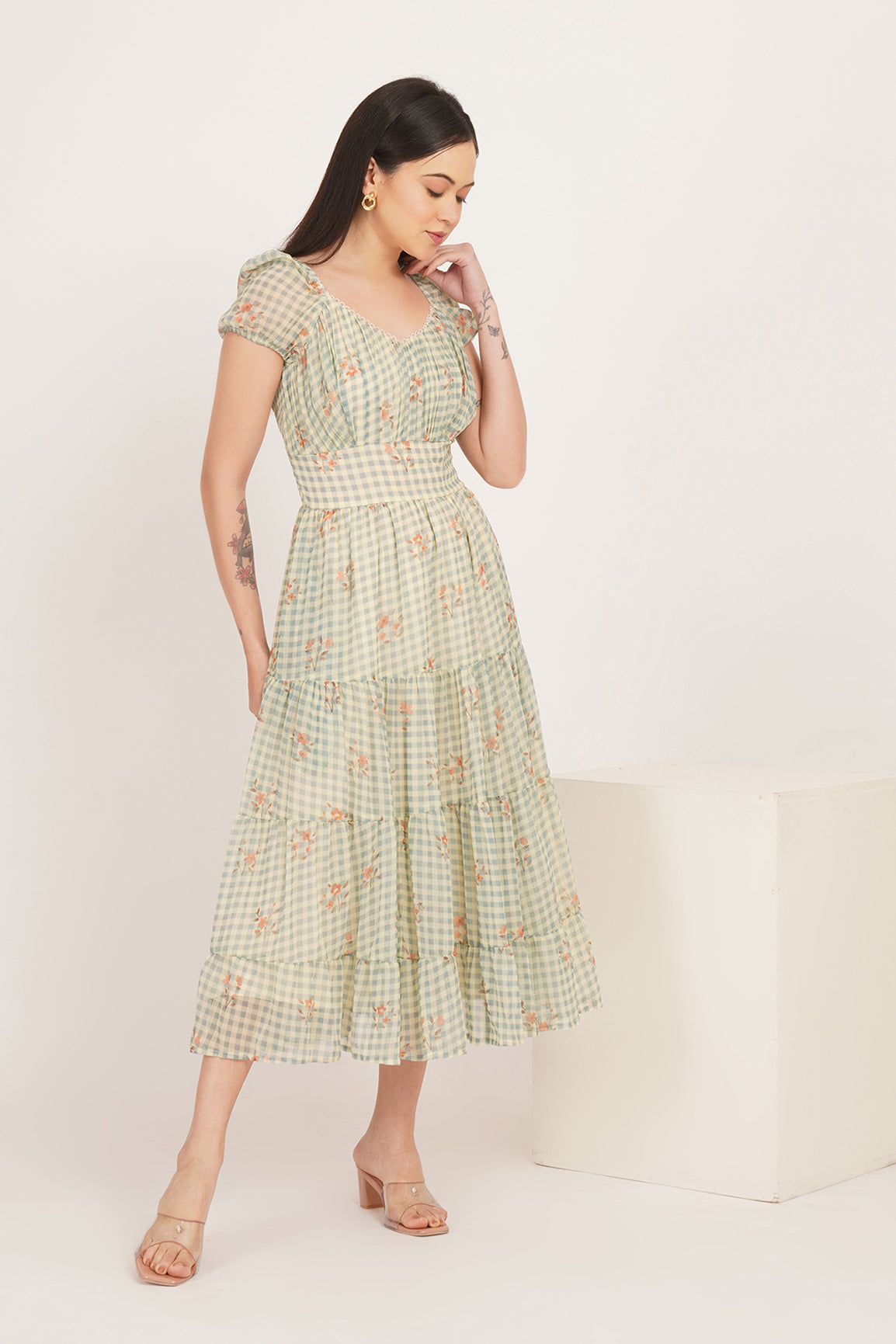 SAGE BLOOM GINGHAM MAXI