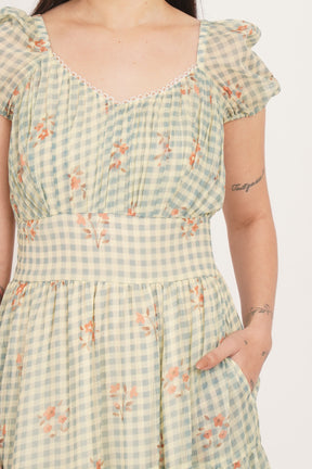 SAGE BLOOM GINGHAM MAXI