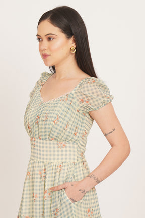 SAGE BLOOM GINGHAM MAXI