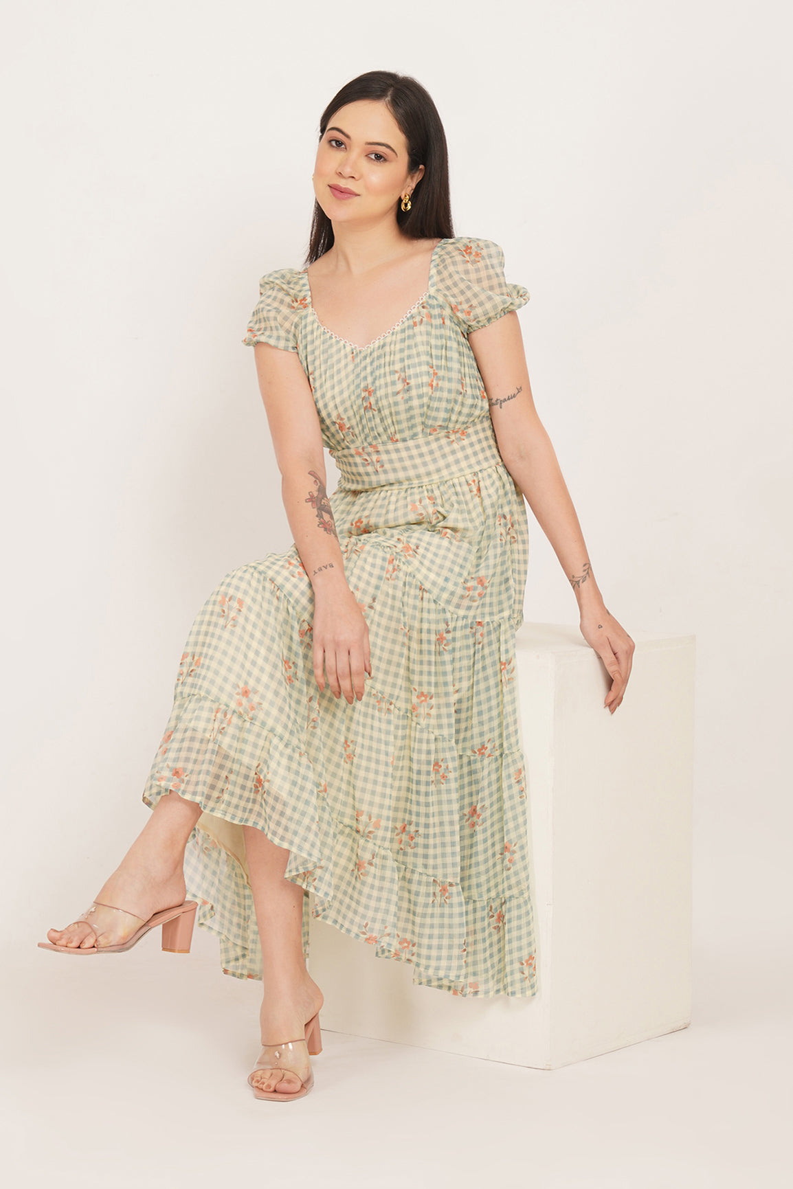 SAGE BLOOM GINGHAM MAXI