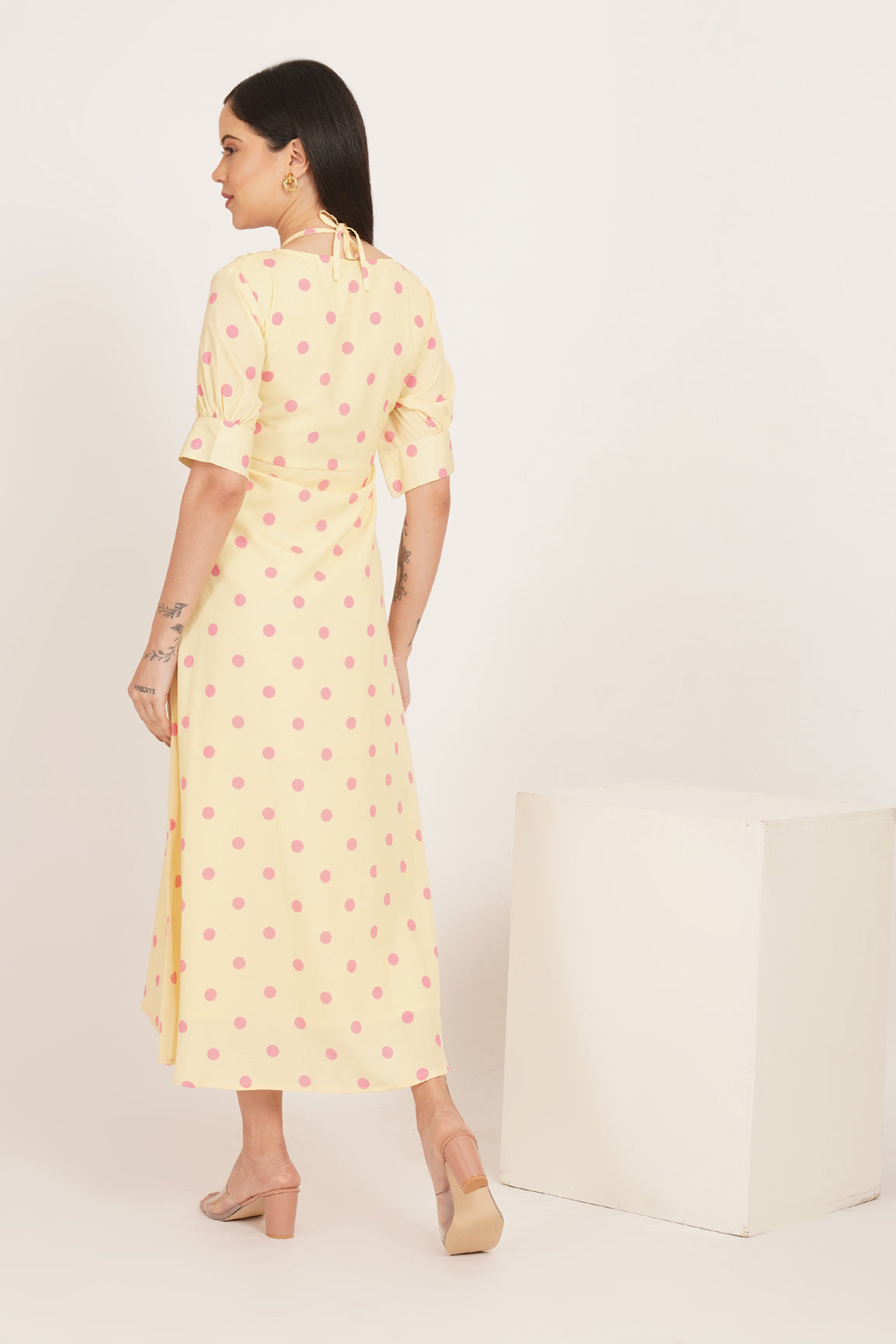BUTTER YELLOW PINK POLKA MAXI