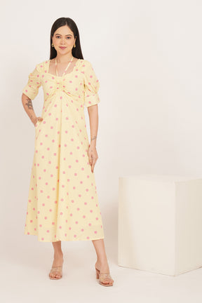 BUTTER YELLOW PINK POLKA MAXI