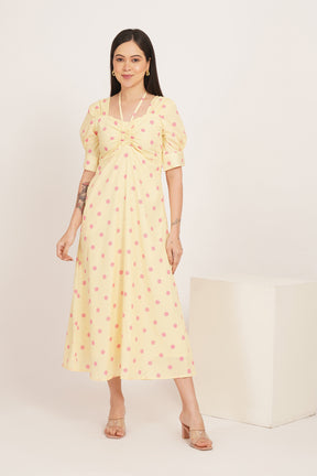 BUTTER YELLOW PINK POLKA MAXI