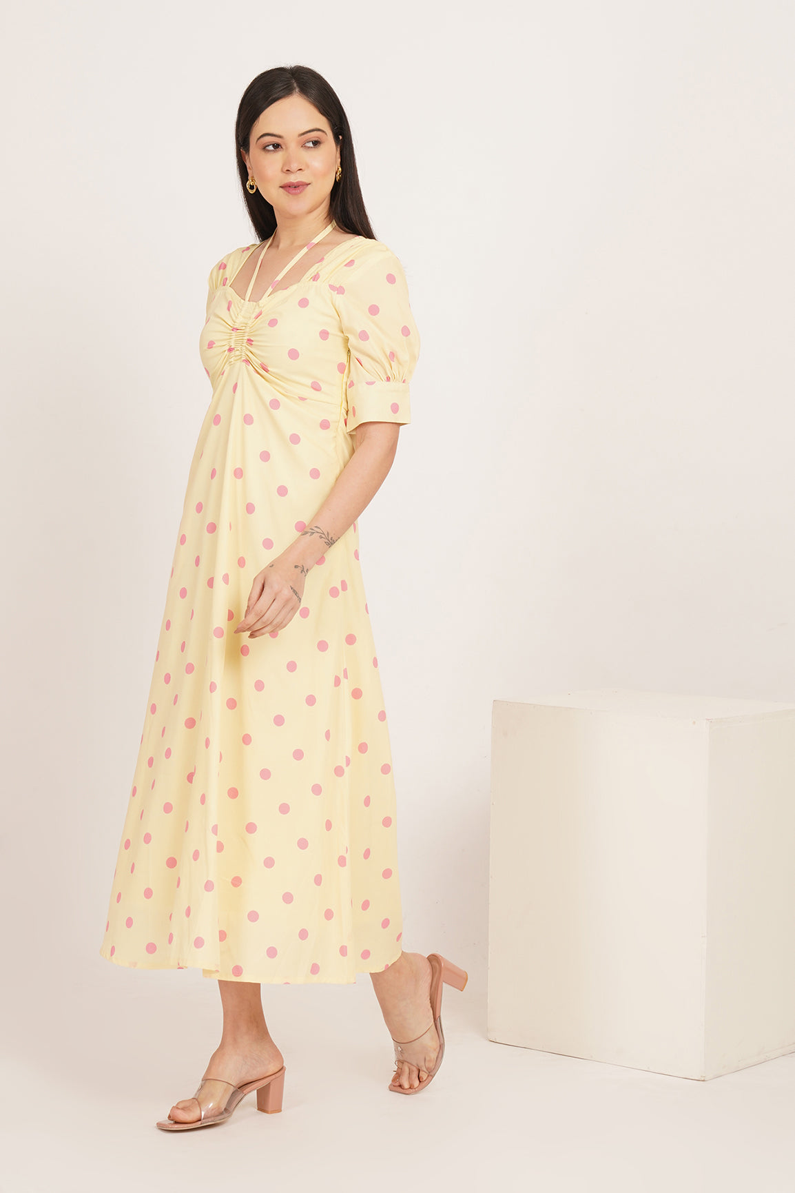 BUTTER YELLOW PINK POLKA MAXI