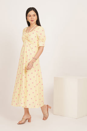 BUTTER YELLOW PINK POLKA MAXI
