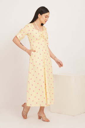 BUTTER YELLOW PINK POLKA MAXI