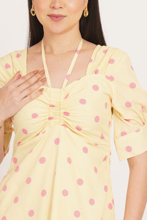 BUTTER YELLOW PINK POLKA MAXI