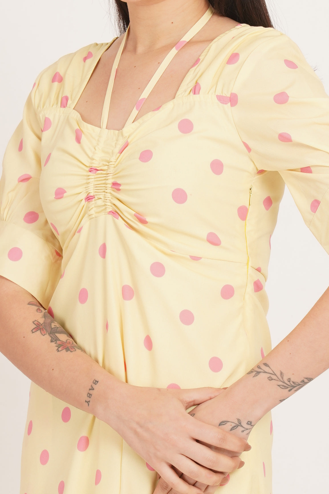 BUTTER YELLOW PINK POLKA MAXI