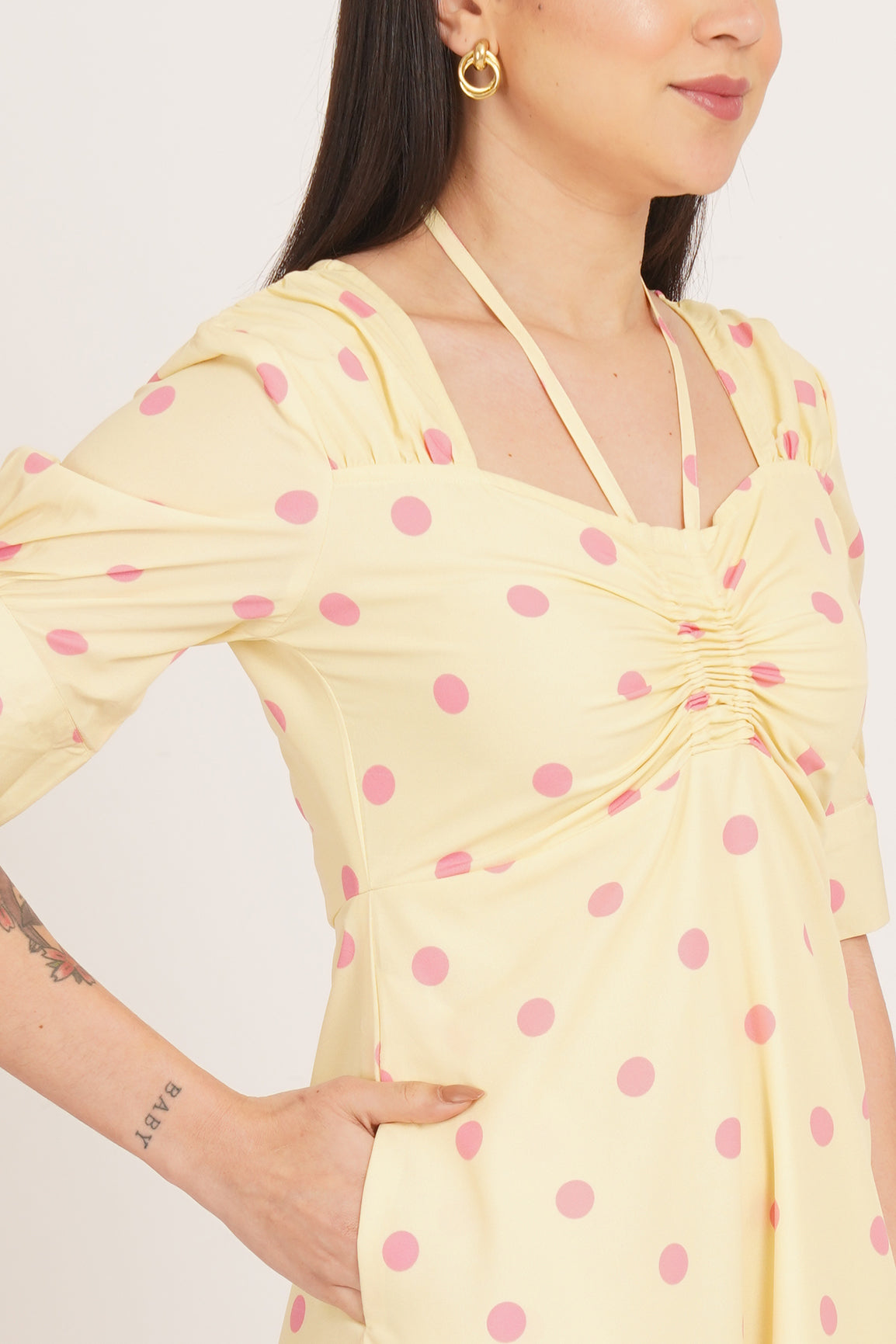 BUTTER YELLOW PINK POLKA MAXI