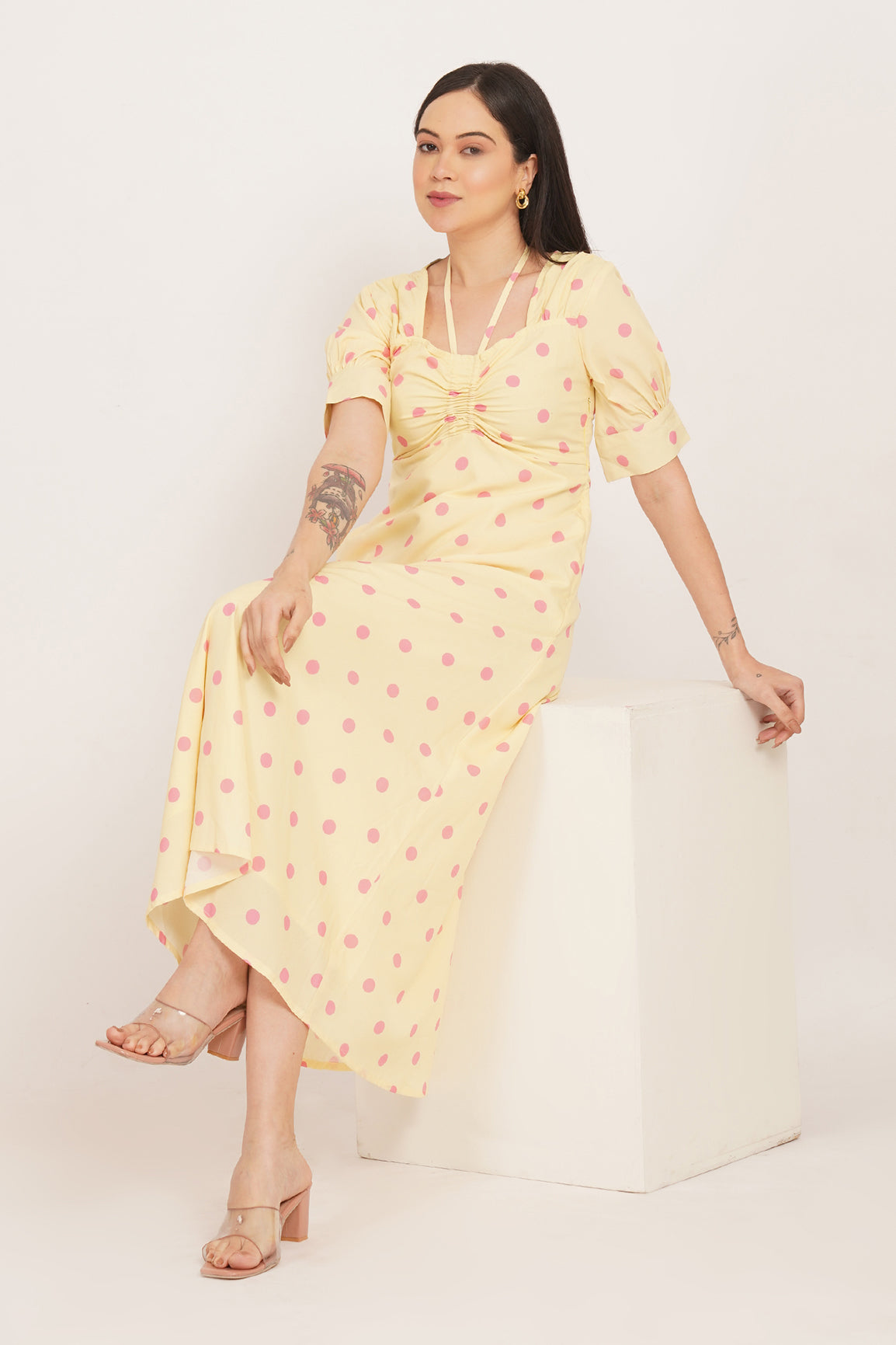 BUTTER YELLOW PINK POLKA MAXI