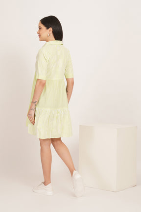 LIME BREEZE TIERED SHIRT DRESS