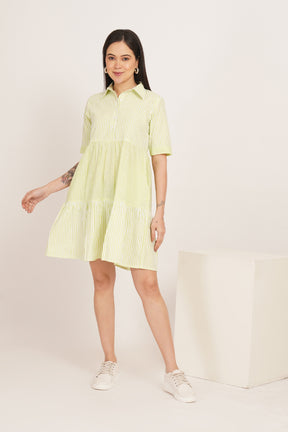 LIME BREEZE TIERED SHIRT DRESS