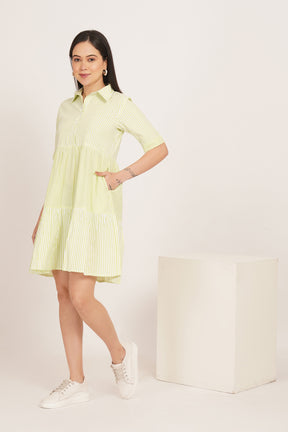 LIME BREEZE TIERED SHIRT DRESS