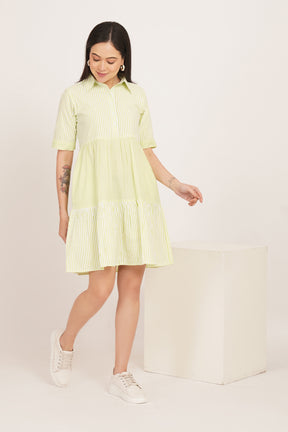 LIME BREEZE TIERED SHIRT DRESS