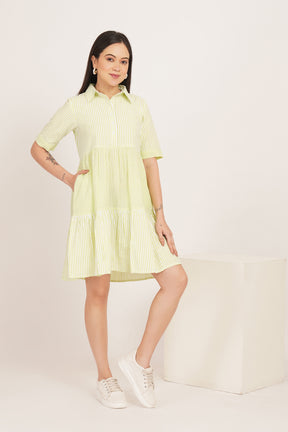 LIME BREEZE TIERED SHIRT DRESS