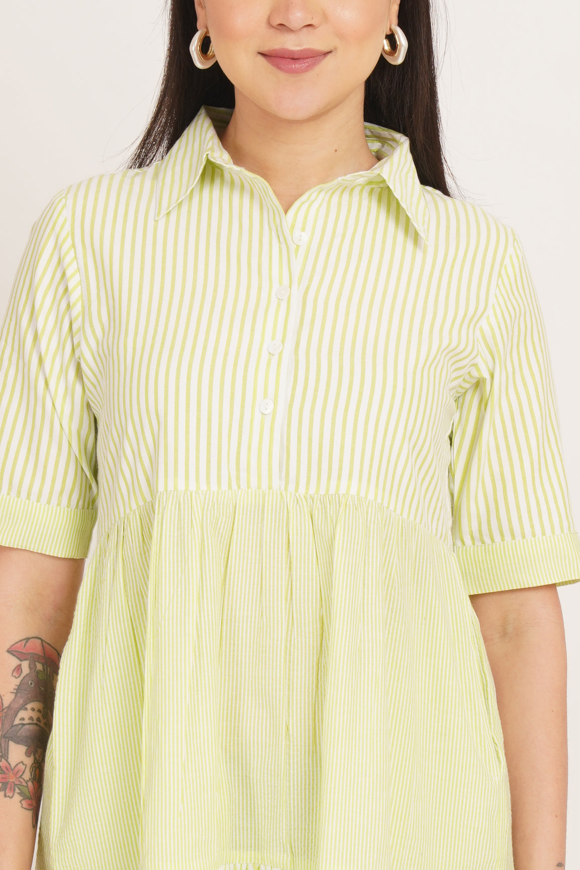 LIME BREEZE TIERED SHIRT DRESS