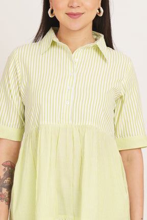 LIME BREEZE TIERED SHIRT DRESS