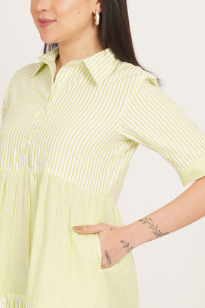 LIME BREEZE TIERED SHIRT DRESS