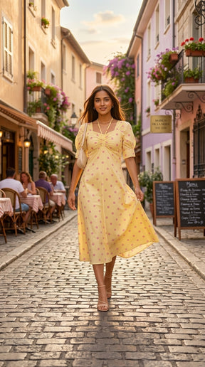 BUTTER YELLOW PINK POLKA MAXI
