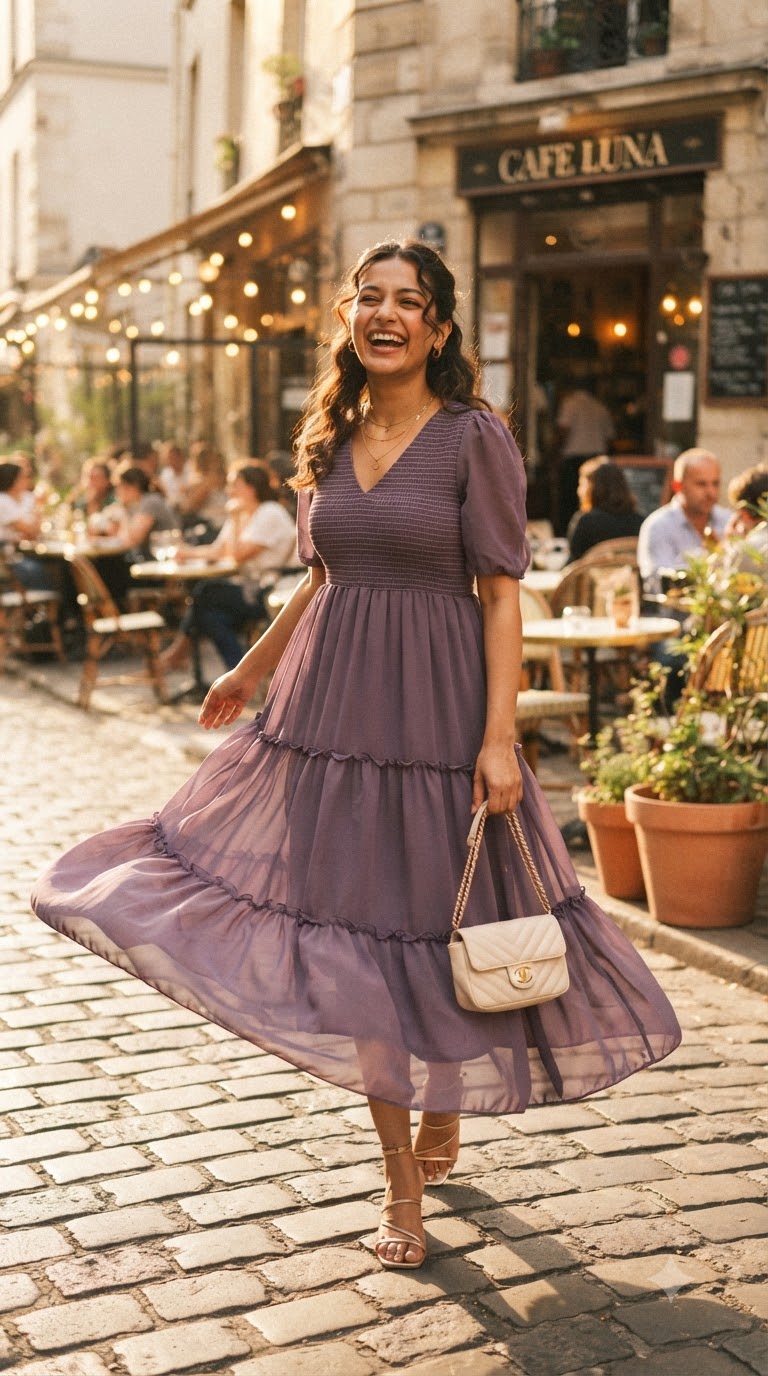 LAVENDER SMOCKED TIERED MAXI