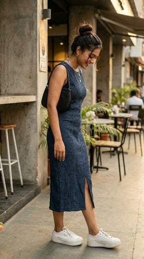 MIDNIGHT BLUE COTTON DENIM MAXI