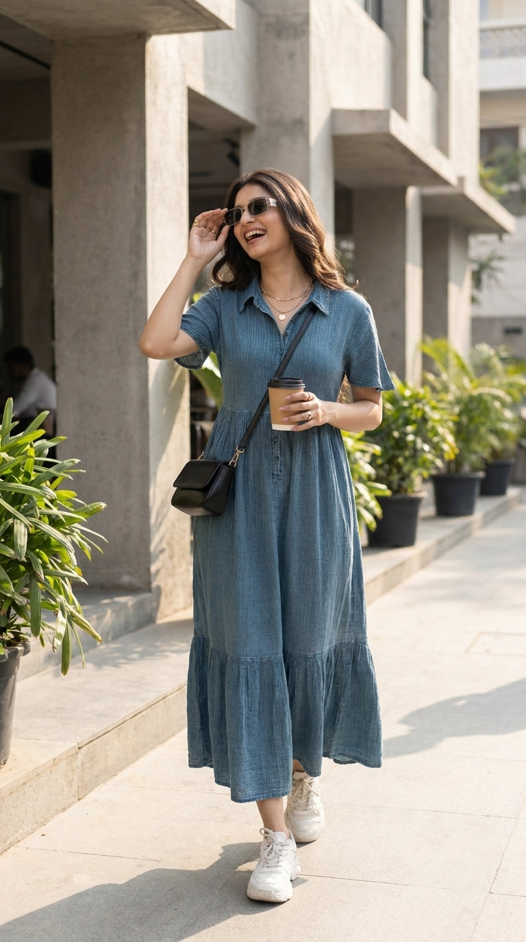 EVERYDAY SERENE BLUE COTTON DENIM MAXI