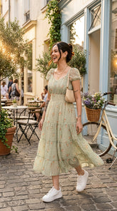 SAGE BLOOM GINGHAM MAXI