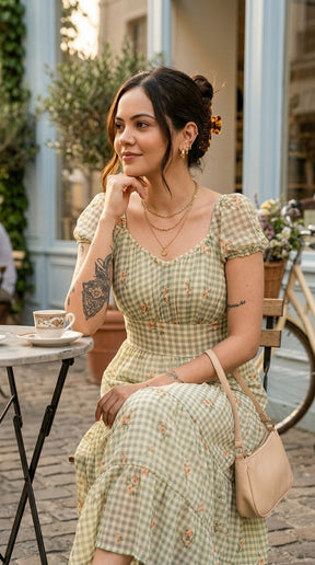 SAGE BLOOM GINGHAM MAXI
