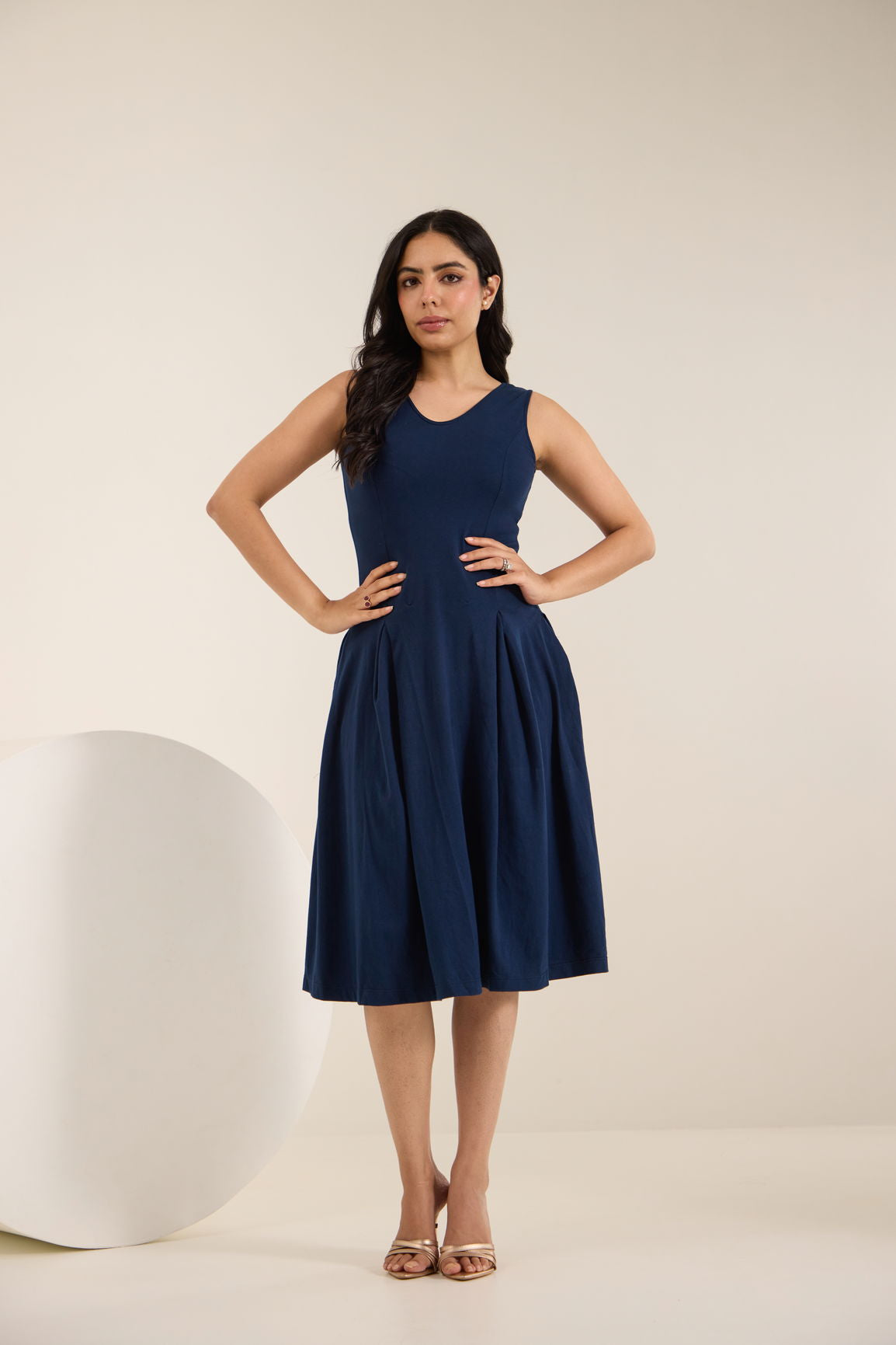 NAVY BLUE COTTON MIDI