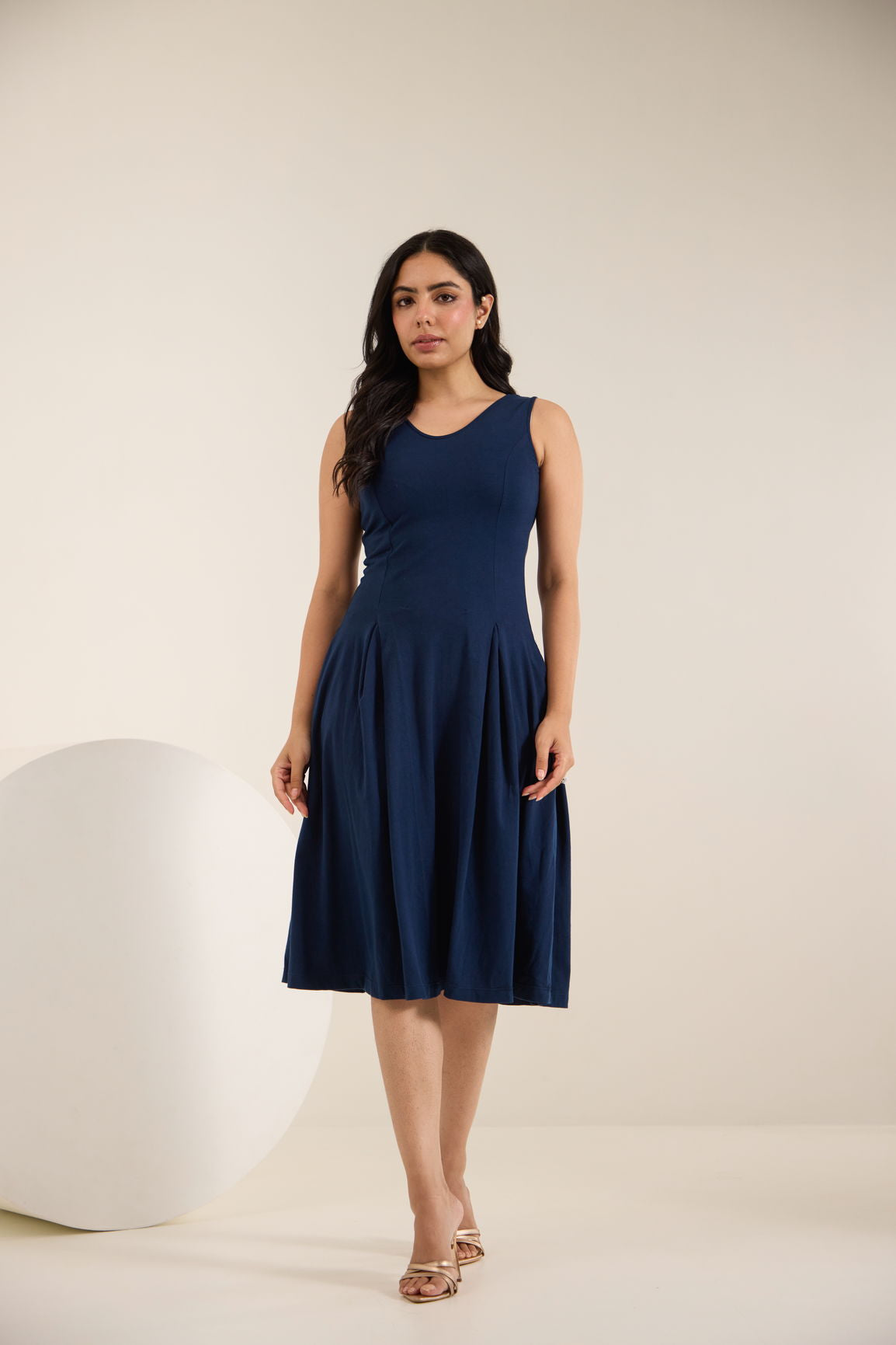 NAVY BLUE COTTON MIDI