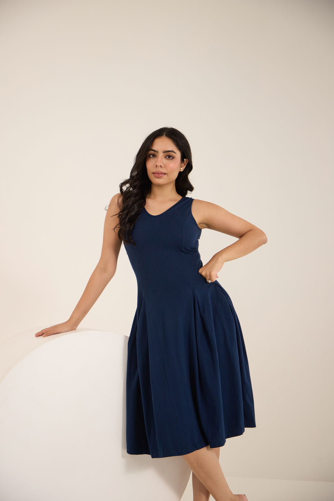NAVY BLUE COTTON MIDI