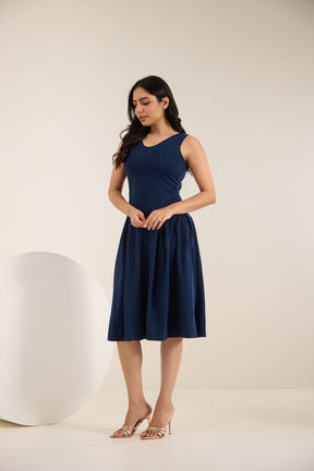 NAVY BLUE COTTON MIDI