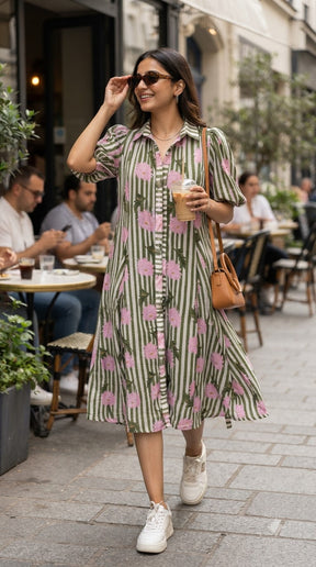 OLIVE BLOOM STRIPED MAXI