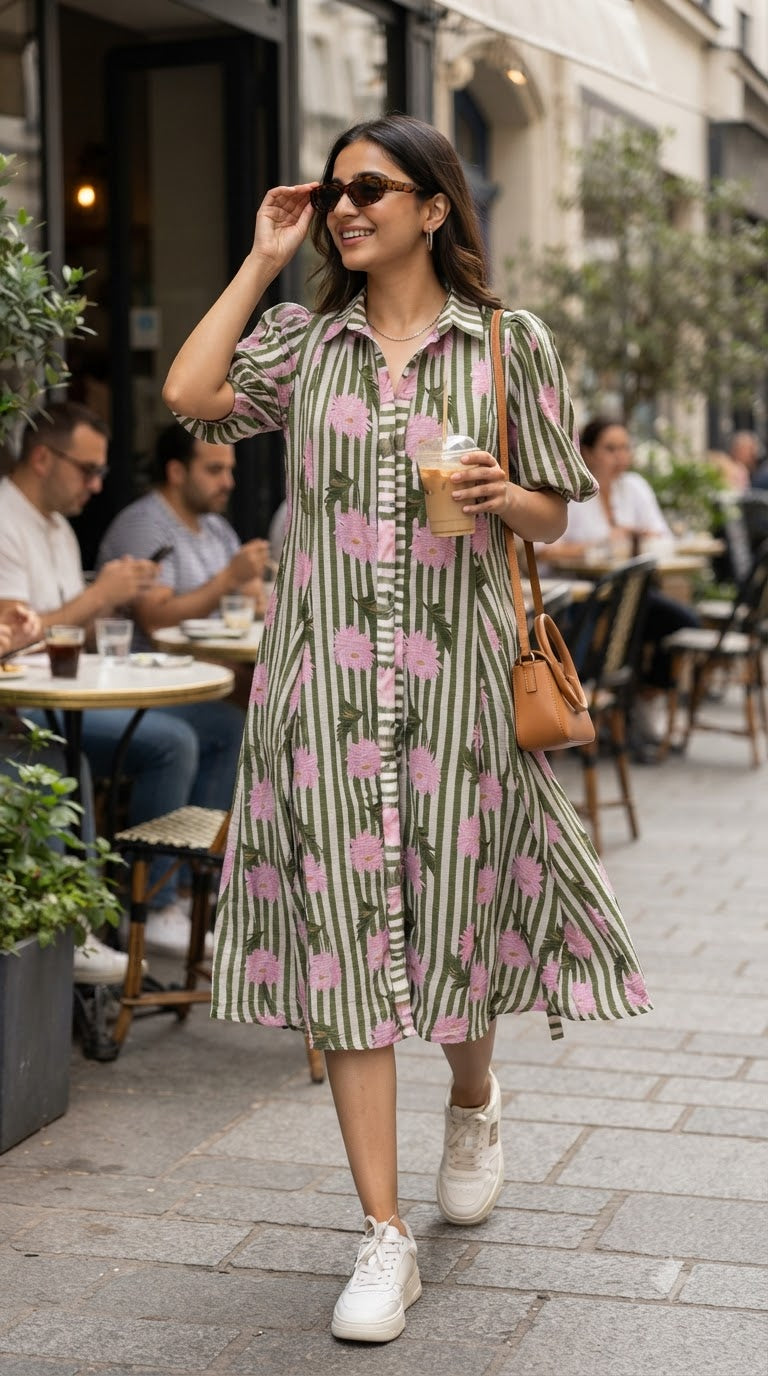 OLIVE BLOOM STRIPED MAXI