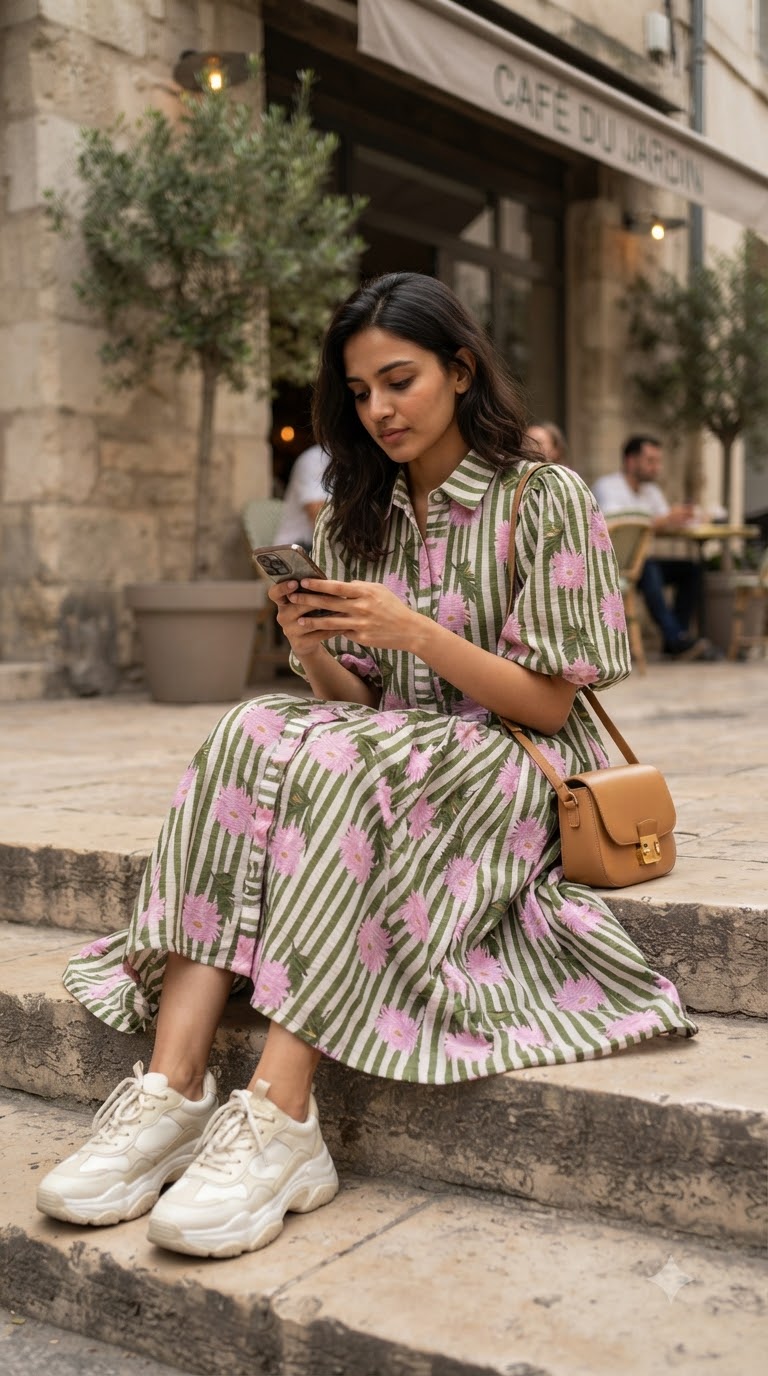 OLIVE BLOOM STRIPED MAXI