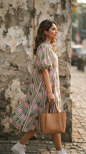 OLIVE BLOOM STRIPED MAXI
