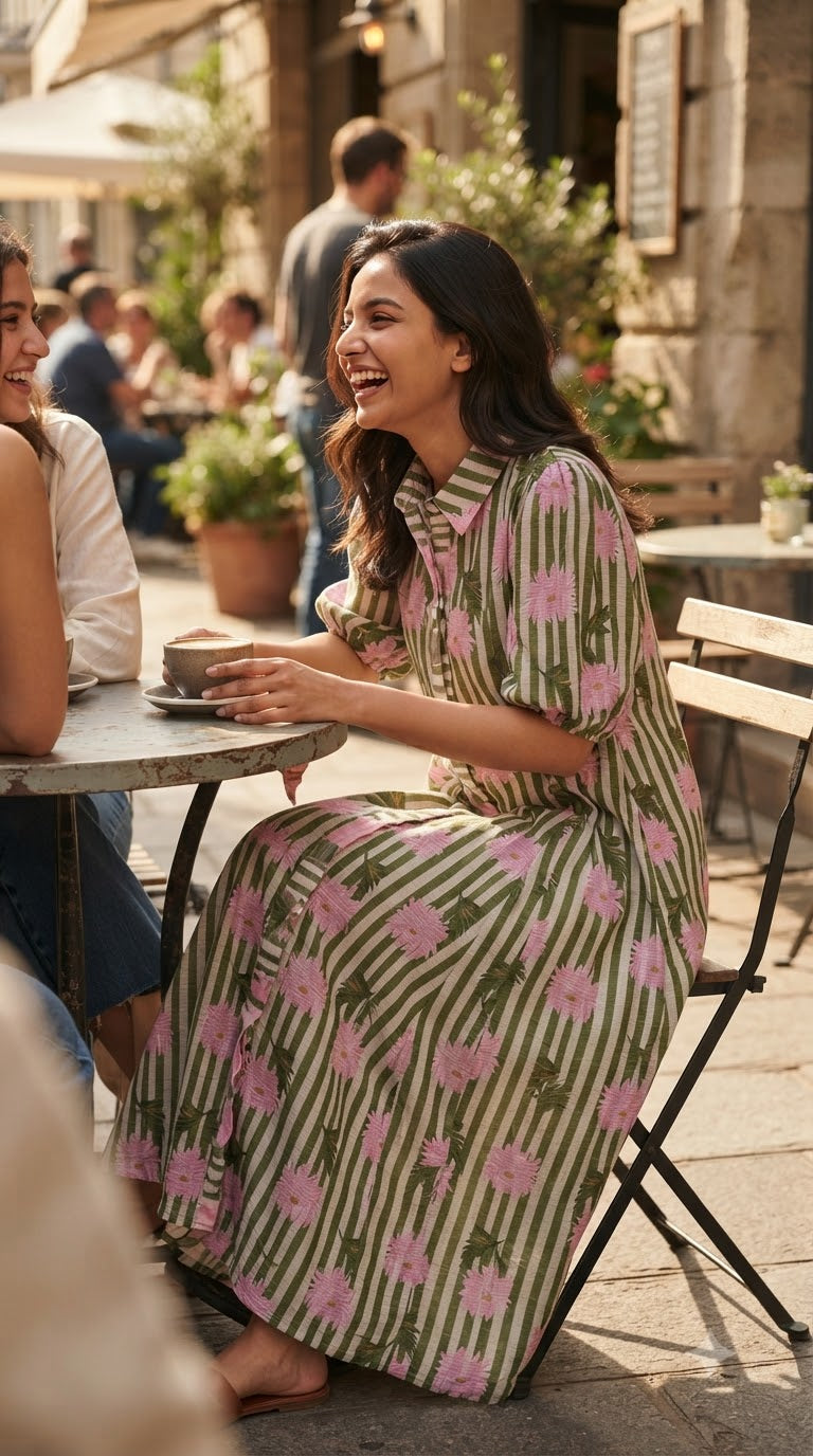 OLIVE BLOOM STRIPED MAXI