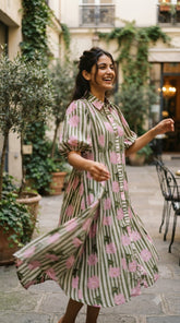 OLIVE BLOOM STRIPED MAXI