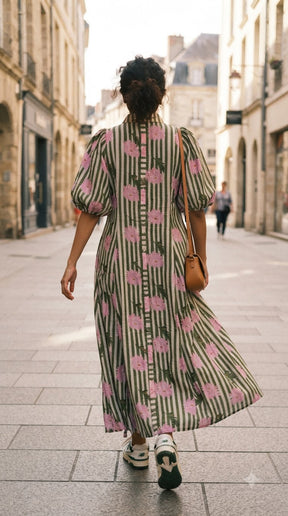 OLIVE BLOOM STRIPED MAXI