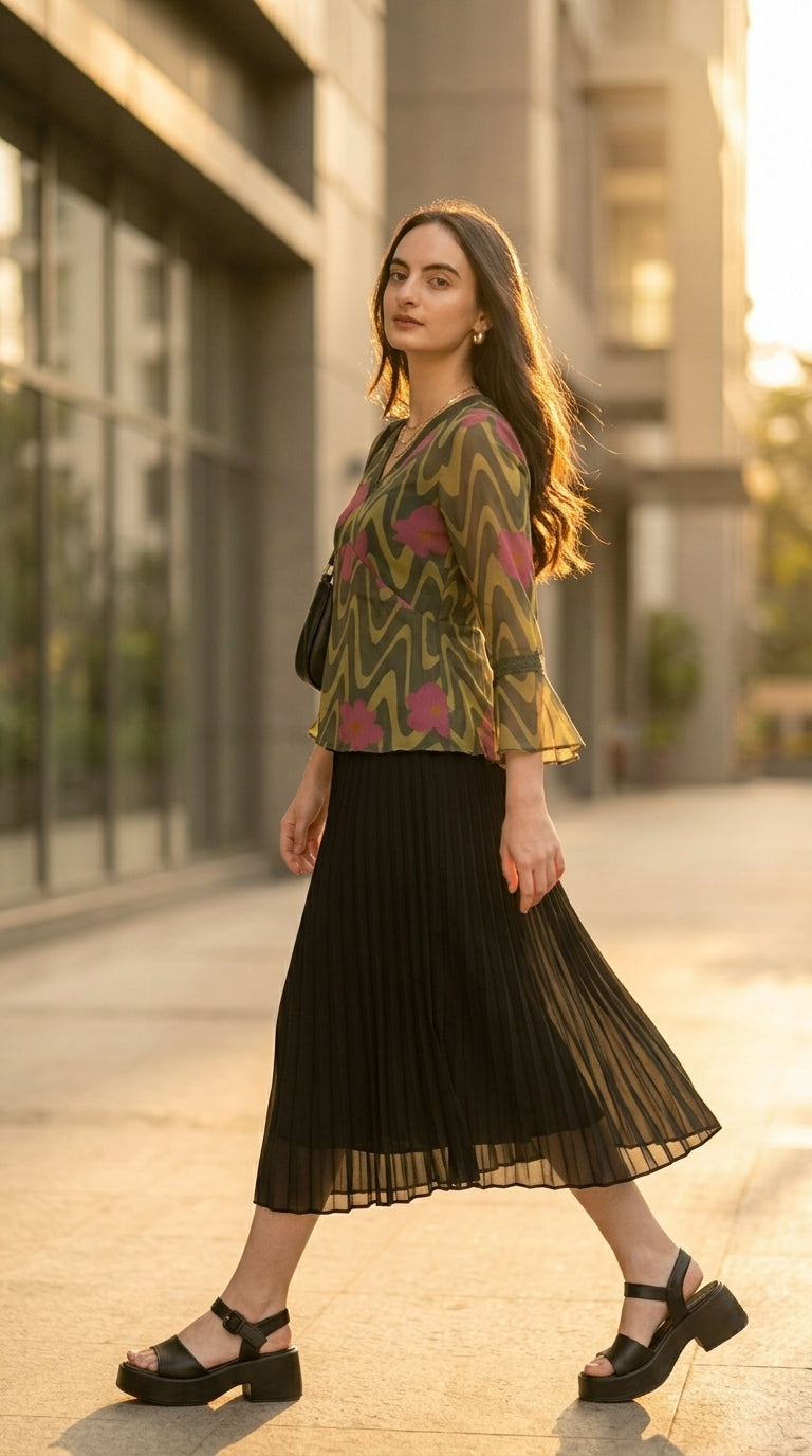 OLIVE BLOOM MESH TOP