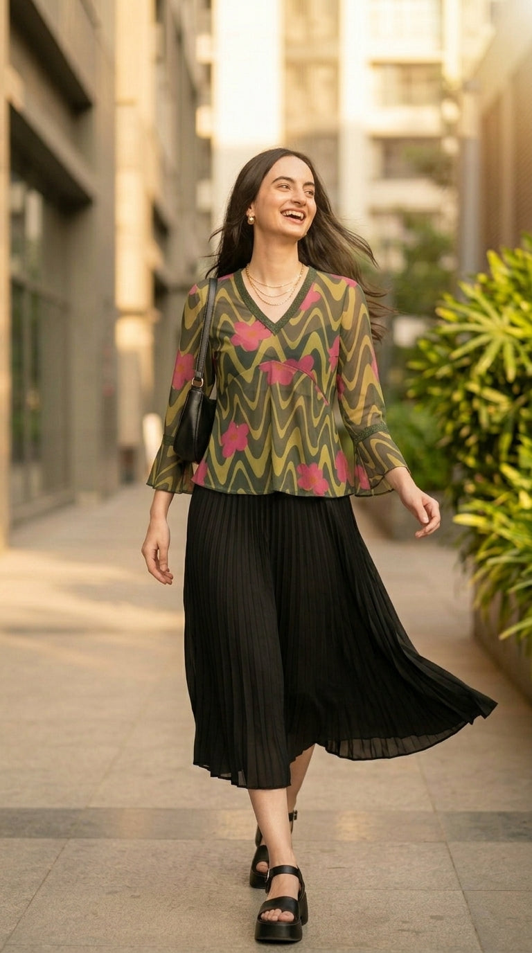 OLIVE BLOOM MESH TOP