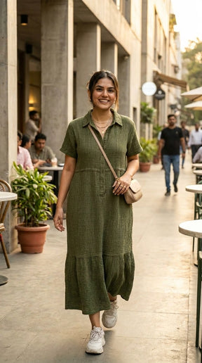 EVERYDAY OLIVE COTTON DENIM MAXI