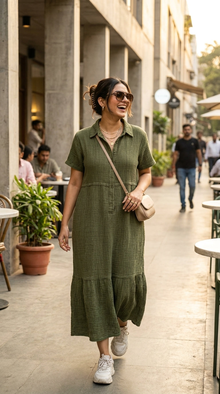 EVERYDAY OLIVE COTTON DENIM MAXI