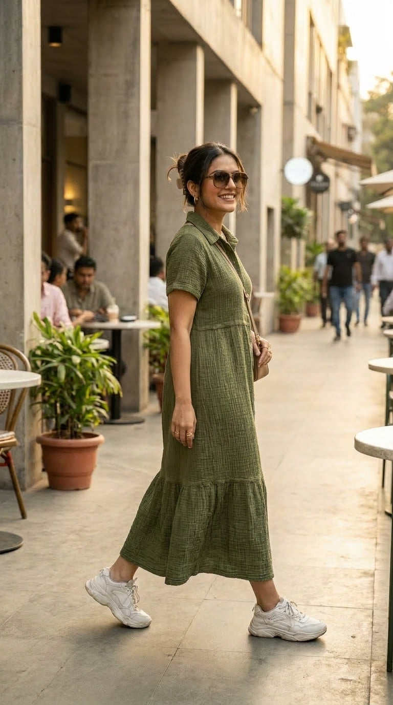 EVERYDAY OLIVE COTTON DENIM MAXI