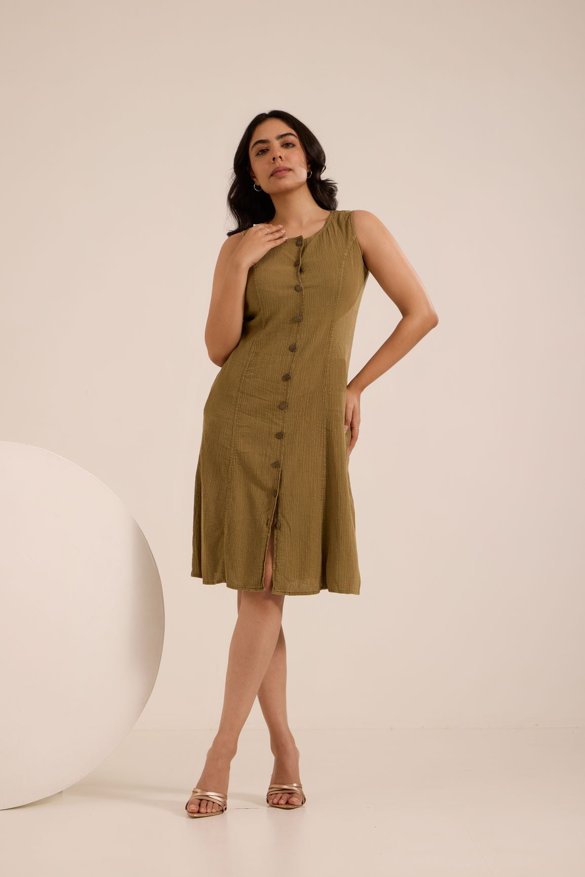 OLIVE COTTON DENIM DRESS
