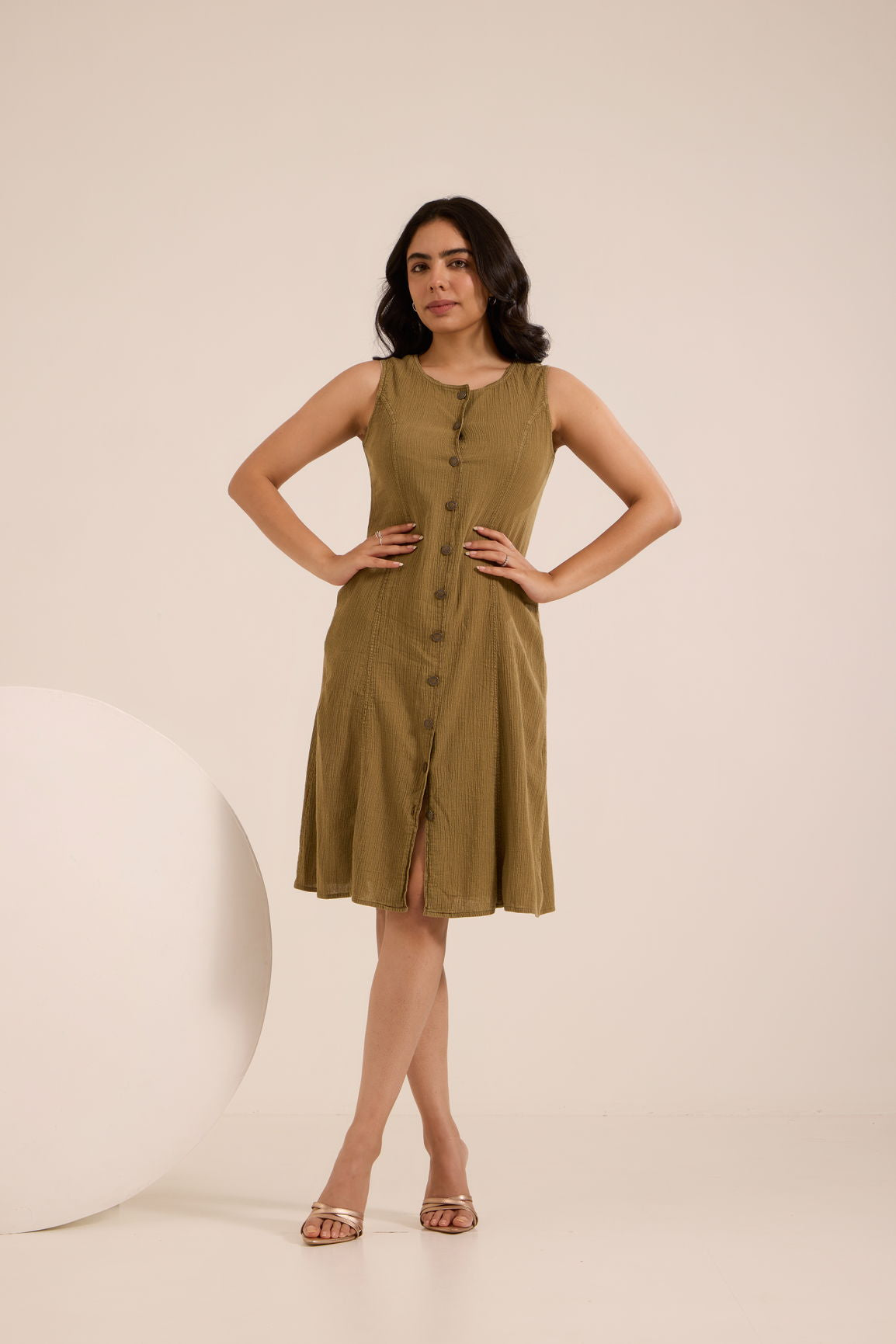 OLIVE COTTON DENIM DRESS