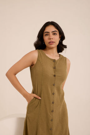 OLIVE COTTON DENIM DRESS