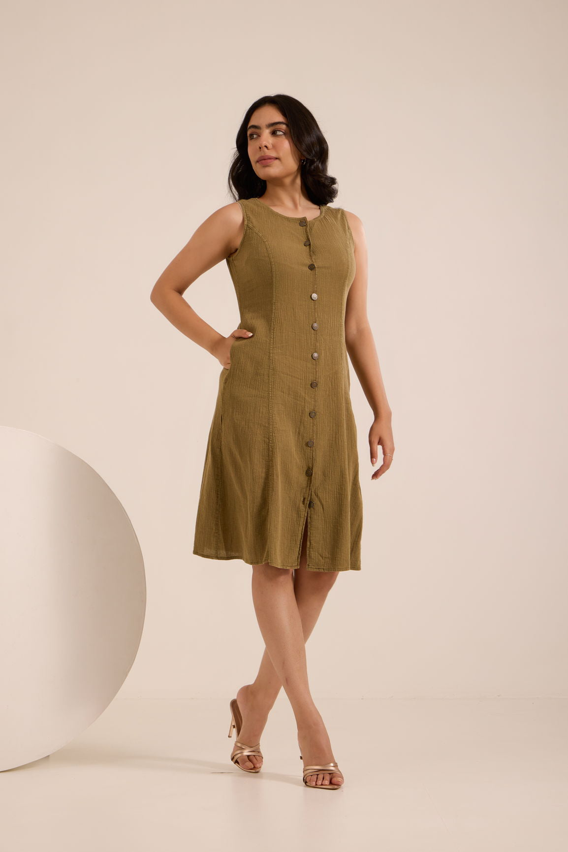 OLIVE COTTON DENIM DRESS