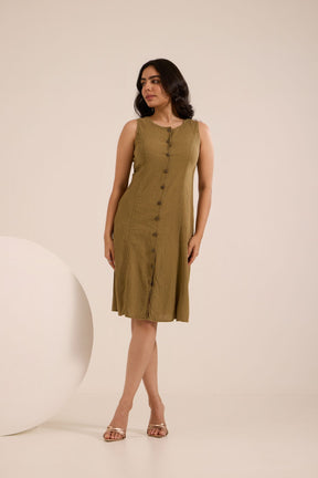 OLIVE COTTON DENIM DRESS