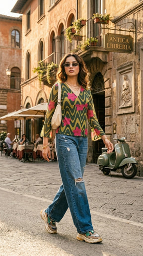 OLIVE BLOOM MESH TOP